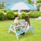 Costway 3-in-1 Kids Picnic Table Wooden Outdoor Sand & Water Table with Umbrella Play Boxes Natural/Blue/Green